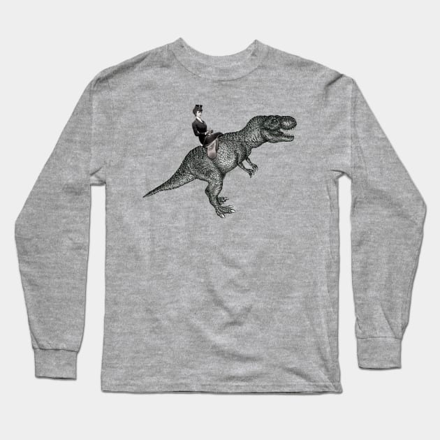 Lady and T rex dinosaurus Long Sleeve T-Shirt by Collagedream